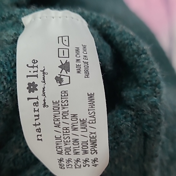 NATURAL LIFE DEEP SPECKLED GREEN HIPPIE DAISY PRINTED WOOL BLEND SWEATER XL - Picture 14 of 15